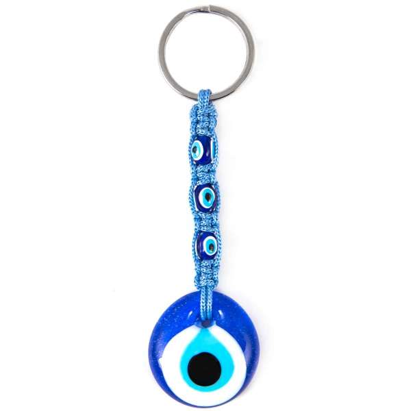 Evil Eye keychain light blue made of Macrame